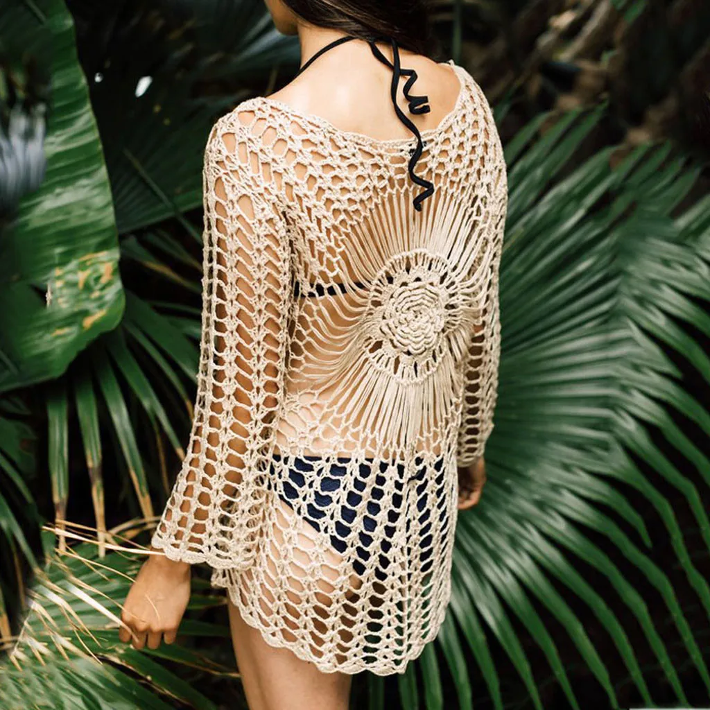

Womail Cover-Ups Womens Summer Bikini Swimwear Beach Rainbow Knit Sunscreen Skirt Dress Beachwear bathing suit W30416