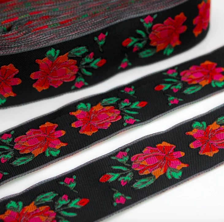 5 야드 자수 모란 민족 자카드 웨빙 짠 테이프 레이스 리본 밴드 트림 4cm 동양 의상 드레스 DIY 모자 액세서리 봉제