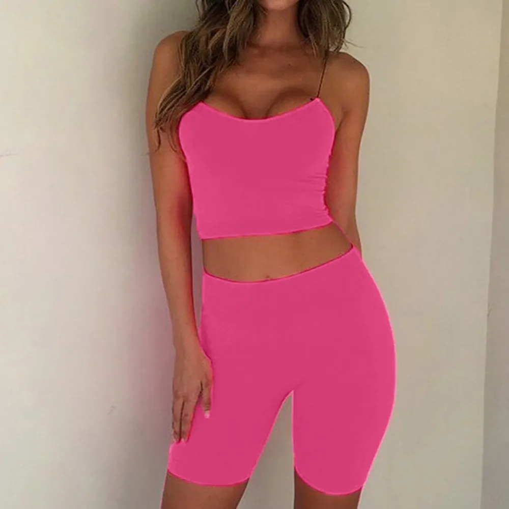 2019 women's wrapped chest yoga shorts fluorescent color yoga set sexy yoga shorts gym fitness high waist Yoga suit 40J1 (6)
