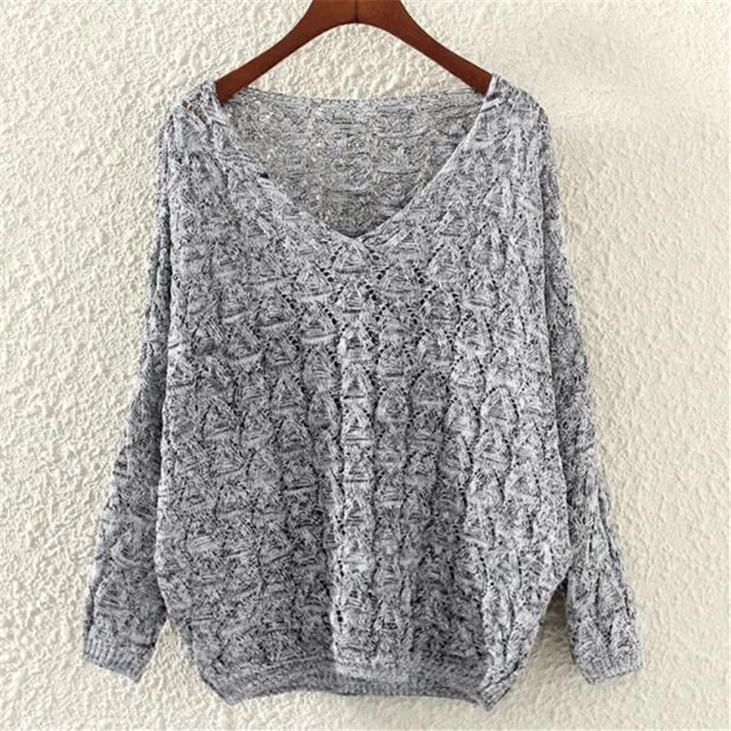 HOT sell sweaters fashion 2018 women high quality Hollow Out Bat Long Sleeve Loose V Collar Sweater invierno mujer A29#N (6)