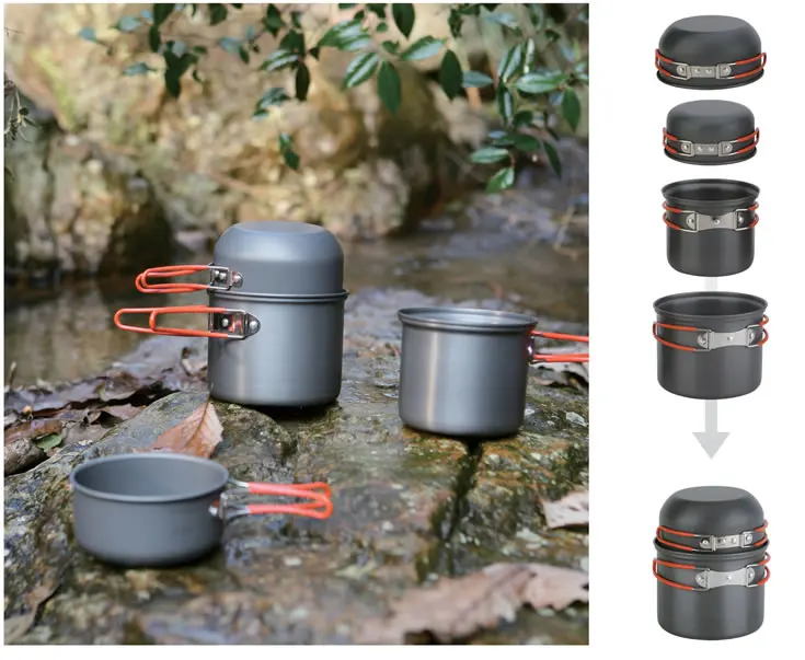 Envío Shipping2-3 personas Camping ollas Set 4in1 plegable cocina utensilios de cocina olla de aleación de aluminio 448G fuego Arce FMC-208