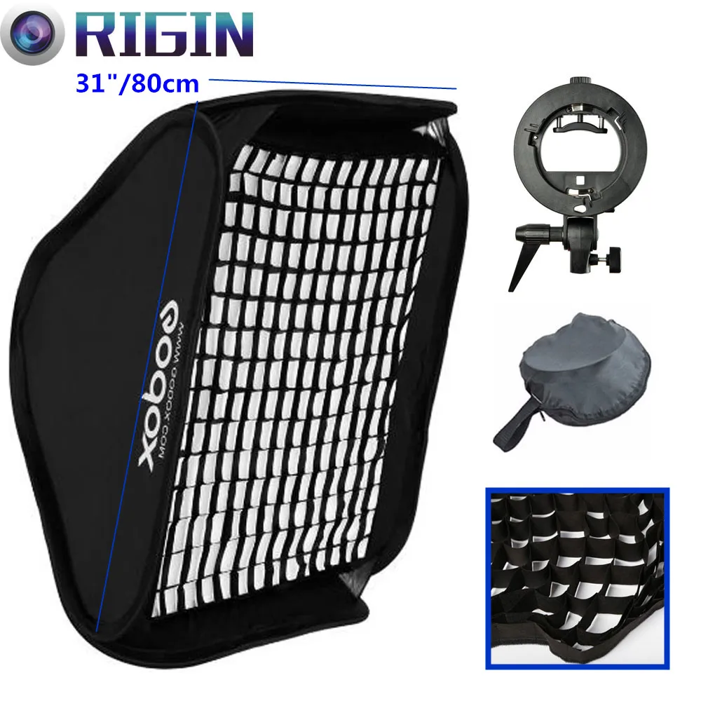 Godox S Type Bracket Bowen Mount + SoftBox 31"/80cm+The Gird Kit For