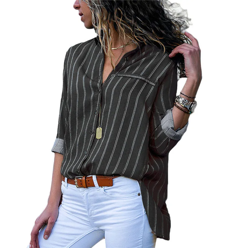 Женские блузки, шикарная офисная рубашка в полоску с принтом,, модная шифоновая блуза с длинным рукавом, повседневные женские рубашки размера плюс - Цвет: 114Hei