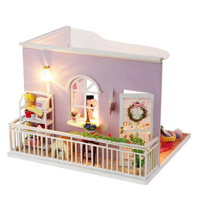 New Arrival Assembling DIY Wood Dollhouse Kit Miniature With Furniture Doll House Room The Best Time Birthday Gift For Girls