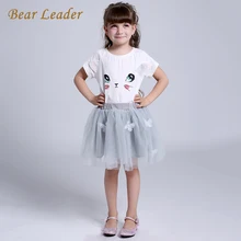 Bear leader/платье для девочек; Новинка года; сезон весна; Повседневный стиль; Платье с принтом котенка и бантом для девочек; Одежда для девочек; платья принцессы