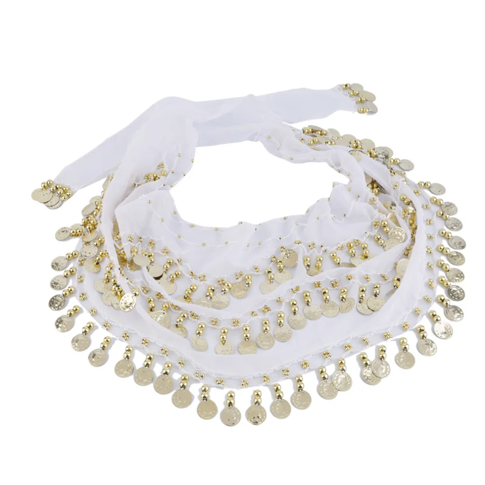 

3 Rows128 Gold Color Coins Belly Dance Costume Hip Scarf Belt Skirt Waist Chain Wrap 2016 Fashion
