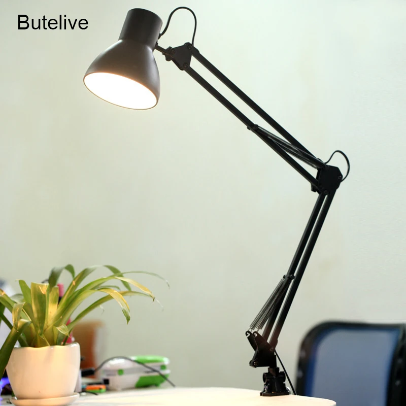

Led Clip Table Lamp Industrial Flexible Swing Arm Desk Lamp For Home Study Reading Office Rotatable Book Night Light E27 220V