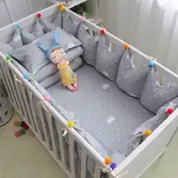 6pcs/set Cotton Baby Cot Bedding Set Grey Crown Crib Bedding Toddler Cot Bed Bumpers Bed Sheet Pillow Crown Shape Crib Bumpers