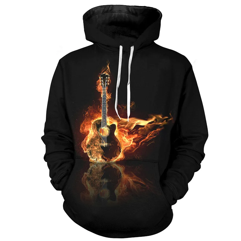 

YOUTHUP 2019 New Men's 3d Hoodies Pulloves Guitar Fire 3D Printed Hooded Pullovers Male Autumn Spring Hoodies Outwears
