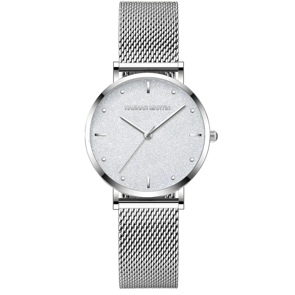 

Top Brand Watch Women Full Steel Silver Mesh Starry Sky Watch Bilingbiling Dress Quartz Wristwatches Female Hannah Martin Clock