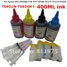 T0921N-T0924N Многоразового картридж для EPSON T26 T27 TX106 TX117 TX109 TX119 CX4300 C91 Принтер + для EPSON Дей чернил 400 МЛ