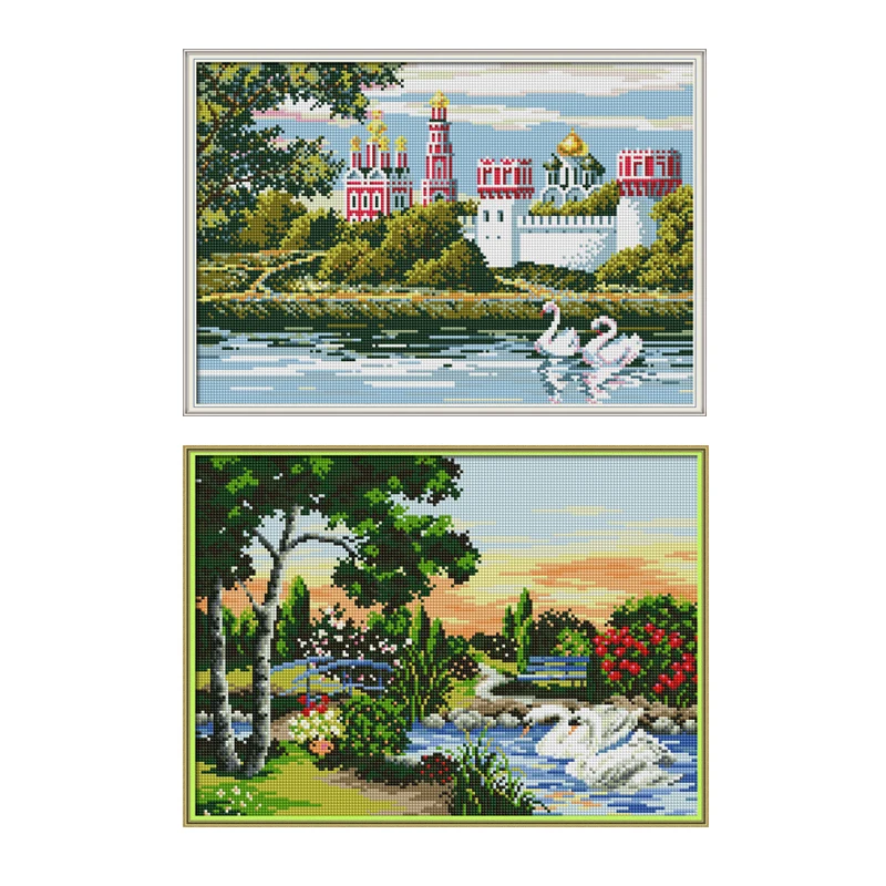 Алмазная картина Joy Sunday Swan Lake полностью квадратная Картинка из страз легкая