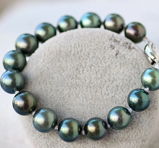 

stunning 10-11m tahitian peacock green pearl necklace 7.5-8inch