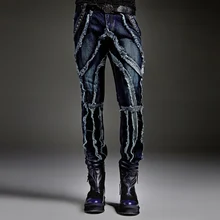 TRUST DREAM Autumn Winter European Men Punk Style Slim Jeans Spliced Man Jeans Street stage Club Fashion Male Jeans