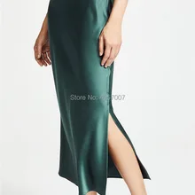 Зеленая однотонная триацетатная атласная эластичная талия длинная юбка миди с боковыми разрезами- Новая женская Ol/Повседневная стильная юбка