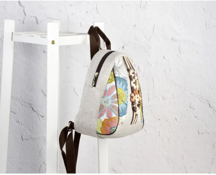 2021 New Retro Woman Backpack Female Shoulder Bag Pure Hand-woven Cotton Linen Small Rucksack Ancient Bag Student School Bags