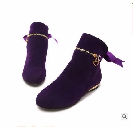 Женские теплые сапоги на плоской подошве; большие размеры 34-43; сапоги из нубука для верховой езды; зимние сапоги с круглым носком; модная обувь в американском стиле; цвет фиолетовый