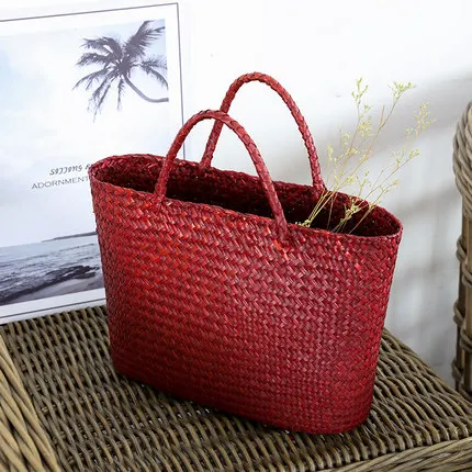 Vintage straw tote bag storage bag woven shopping bag shoulder bag ethnic style woven handbag 1