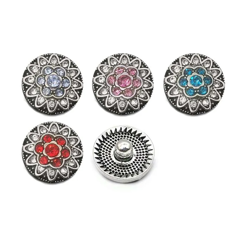 

Wholesale Flowers 035 18mm rhinestone metal button for snap button Bracelet Necklace Jewelry For Women Silver jewelry