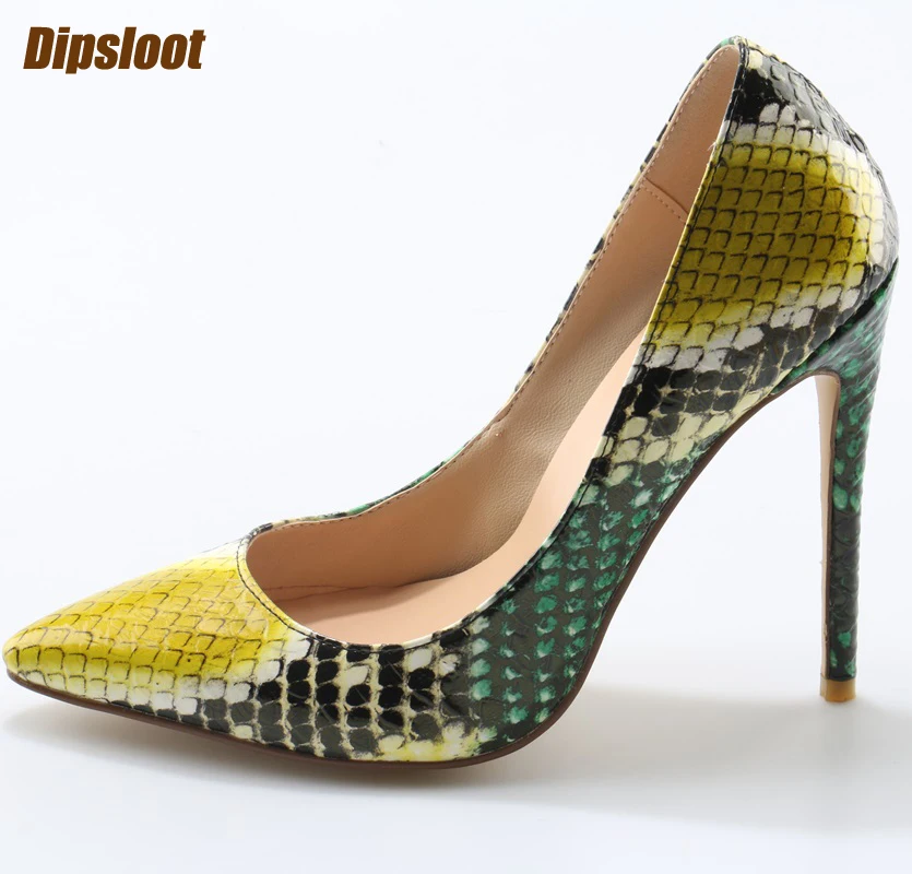 

2017 Super Hot Multi Color Python Leather Women Sexy Pointed Toe Pumps Slip On Ladies Fashion High Heels Party Stiletto Size 41
