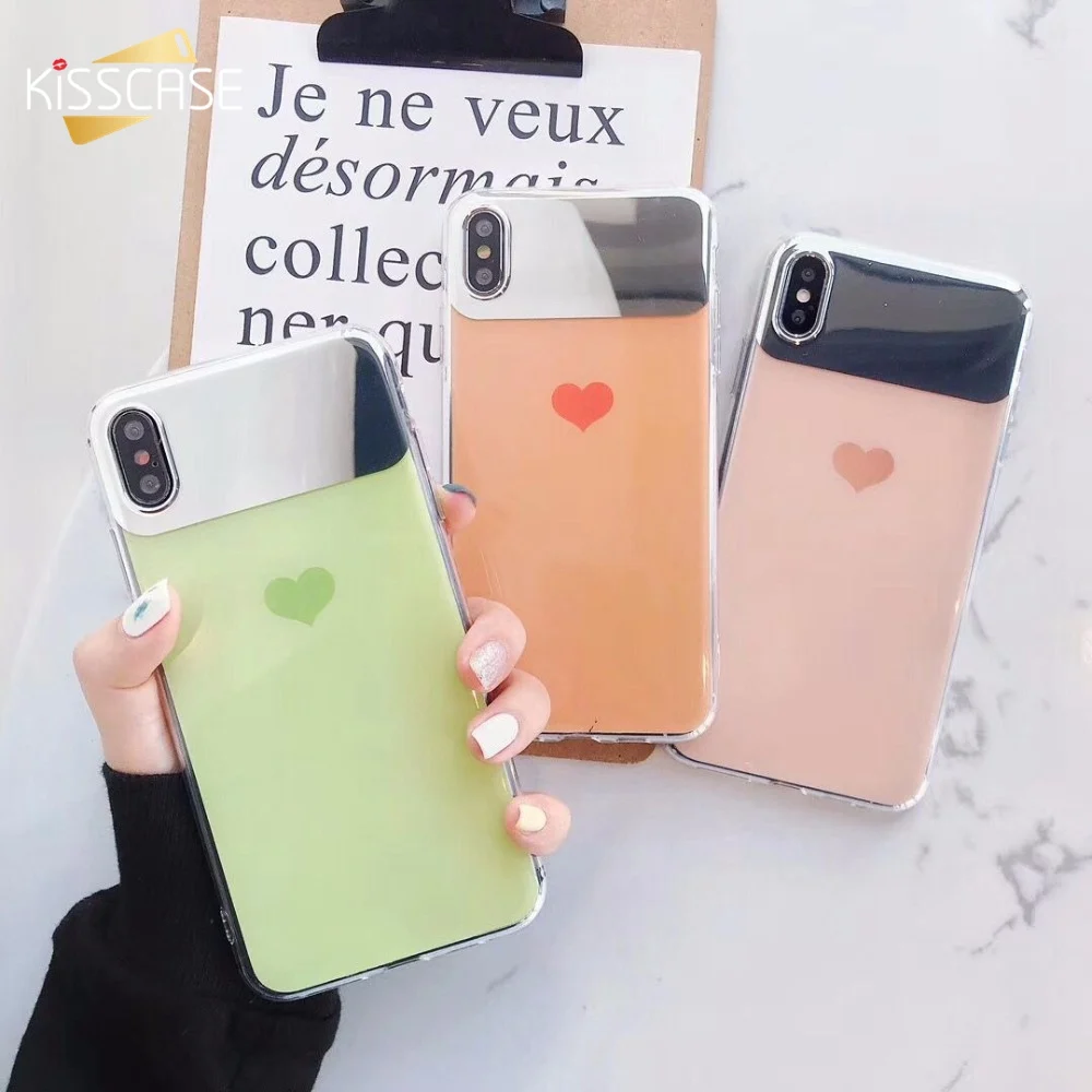 

KISSCASE Lovely Case for iPhone 7 8 plus love heart cases for fundas iPhone X XS MAX XR 7 8 6 6S Plus Mirror Case for iPhone 7