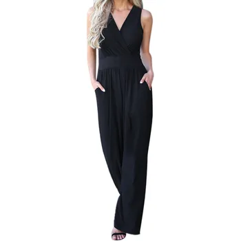 

2019 MAXIORILL NEW Women Sexy Backless Rompers Casual V-Neck Solid Long Elastic Waist Jumpsuit самские брюки Wholesale T3