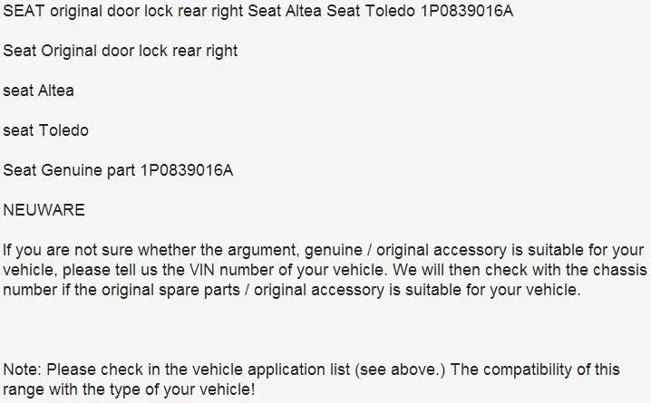 Для заднего правого сиденья Altea SEAT Toledo дверной замок 1P0839016A 5P0839012 5P0833056A W05P0839012