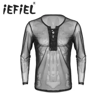 Новое поступление мужской кружевной прозрачный сетчатый пуловер с длинным рукавом футболка одежда для клуба и ночной жизни костюмы майки мужские футболки