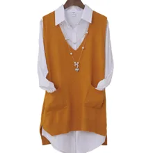 Women Cashmere Knitted Vest Waistcoat Side Split Sleeveless Sweater Vest