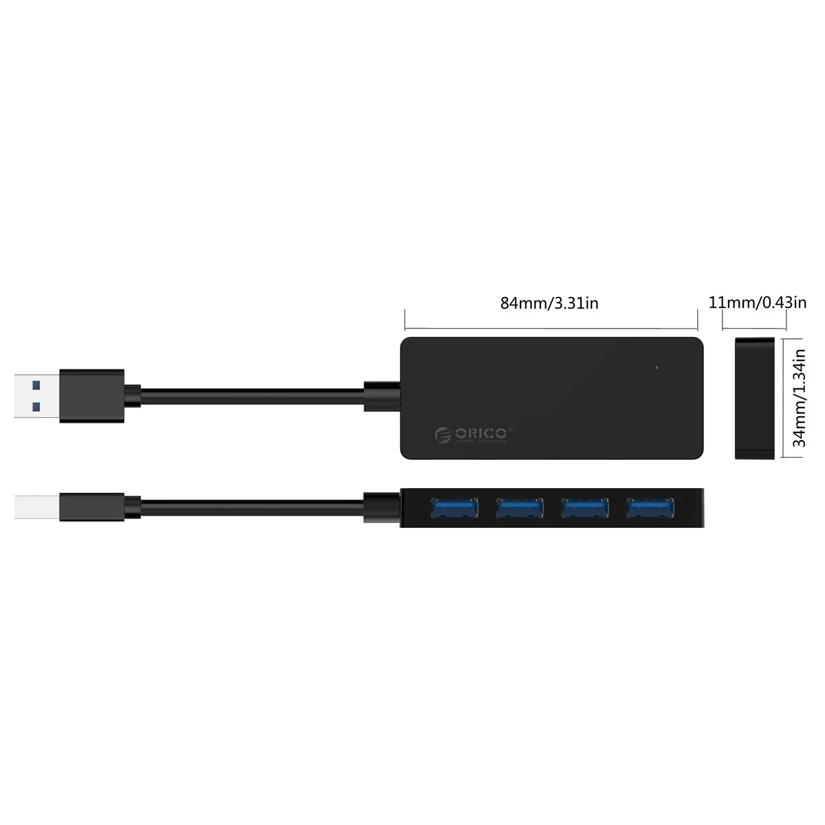 ORICO Mini 4 порта USB3.0 концентратор портативный концентратор USB сплиттер для Apple Macbook Air ноутбук ПК планшет с голубой светодиодный кабель 10 см для передачи данных