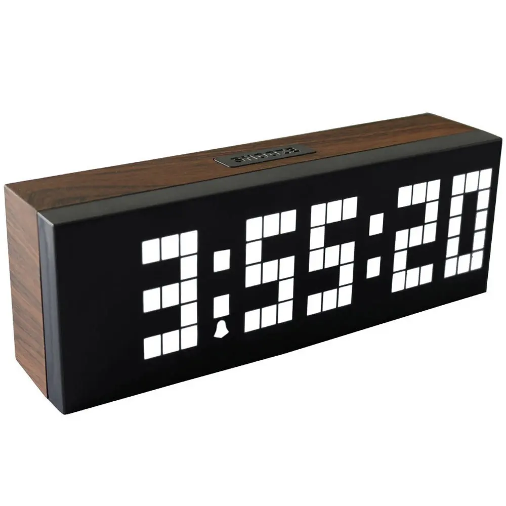 Led Wooden Clock Digital Wood Wall Watch Big Screen Dual Alarm Watch Bedside Snooze Kitchen Timer Office Temperature Date