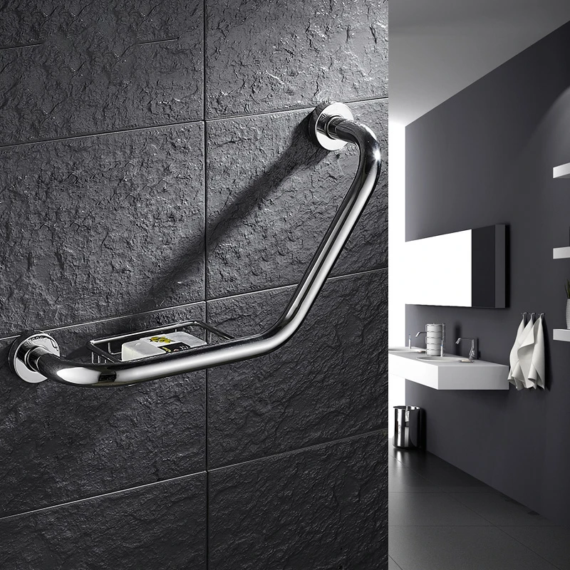 Wall Mount Stainless Steel Grab Bars Bathroom Bathtub Handrail With Soap Dish Disability Aid Safety Helping Handle