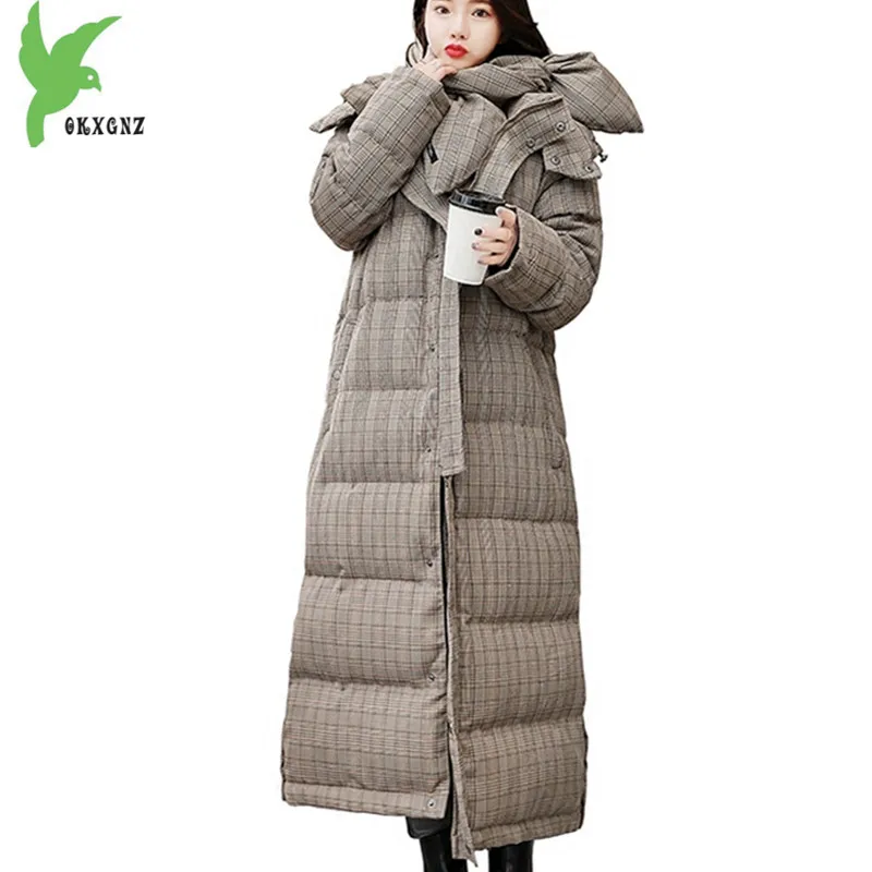 

Winter Jackets Women 2018 Fashion Down cotton Parkas Plaid Coat Plus size Thick Warm Slim Female long Coat Free scarf OKXGNZ1907