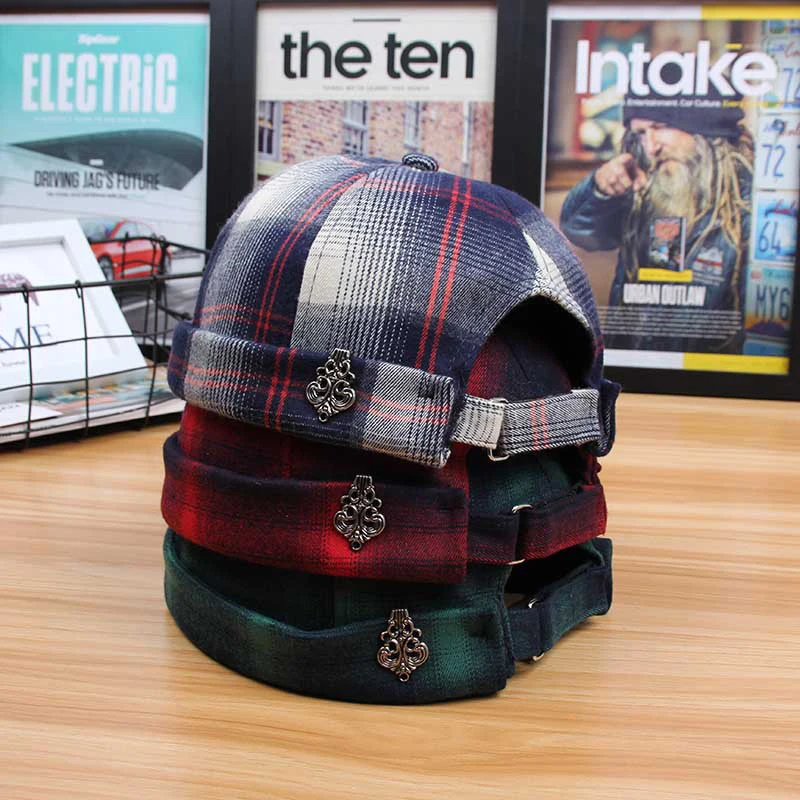 

2019 Spring and Autumn Men's Retro Hip Hop Landlord Cap gorras Scottish Plaid College Wind Adjustable miki hat Sailor Cap BQM64
