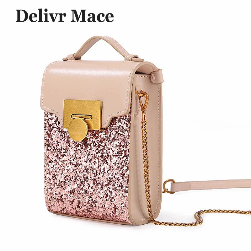 

Women Shoulder Bag 2018 Cow Split Leather Pink Glitter Female Crossbody Bags Sac A Main Woman Cell Phone Crossbody Shoulder Bags