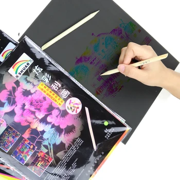 

Magic Color Rainbow Scratch Paper Black DIY Drawing Toys Scraping Painting Kid Doodle Early Education Painting Scratch Toys