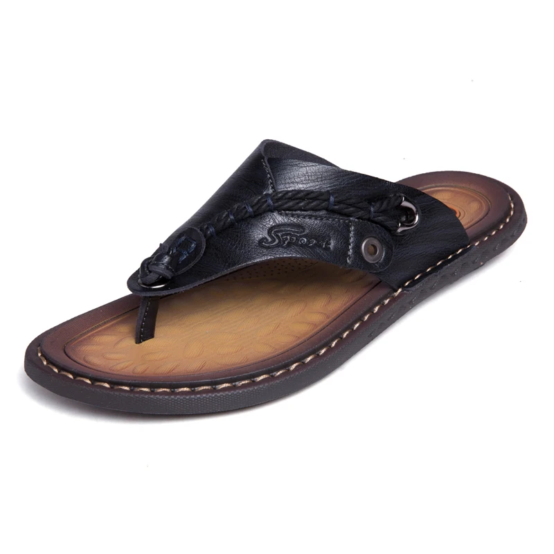 2019 Men'S Sandals Genuine Leather Men Summer Shoes Leisure Slippers Flip-Flops Men Comfortable Footwear Soft Sandal