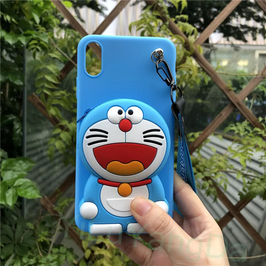 Милый мультяшный Ститч Kity Minnie кошелек на молнии чехол для телефона iPhone 5 5S SE 6 6s 7 8 Plus X XR XS 11 Pro Max силиконовый чехол для сумки - Цвет: Doraemon