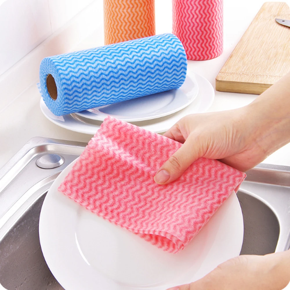 50 шт./рулон одноразовые кухонные чистящие ткани Нетканые Экологически чистые тряпки протирающие Чистящая салфетка для мытья посуды для ванной комнаты