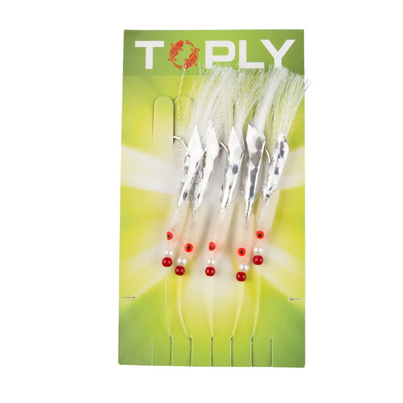 

5Pcs/set Sequins Fishing Hooks With Feathers Tail Shaper Hooks Glow in the Dark Artificial Jigging Fishing Lure Ready Tied Hooks
