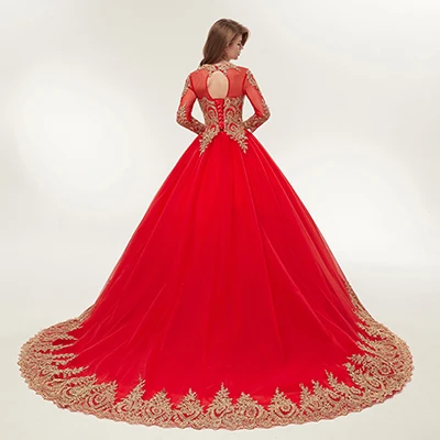 Fansmile Vestido de Novia Винтаж Красное Кружевное бальное свадебное платья по индивидуальному заказу размера плюс свадебное платье FSM-362F/T - Цвет: red