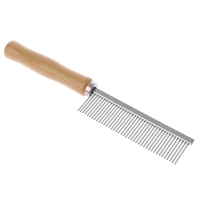 

Pet Dog Cat Comb Wood Handle Hair Trimmer Dog Grooming Cleaning Brush Stainless steel