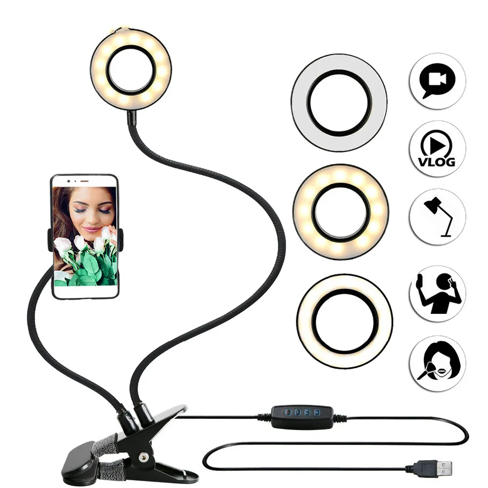 

Antikue Photo Studio Selfie LED Ring Light with Cell Phone Mobile Holder for Youtube Live Stream Makeup Camera Lamp