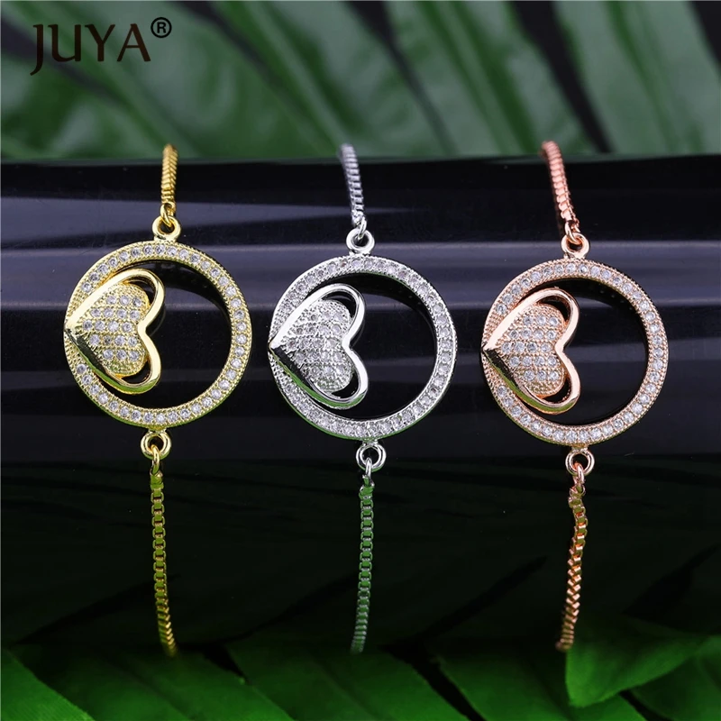 Pulseras mujer moda 2019 медь циркон горный хрусталь Перфорированный Круглый сердце
