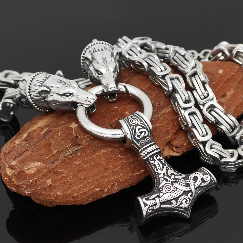 Мужская нержавеющая сталь Викинг Медведь голова с thor hammer MJOLNIR кулон ожерелье