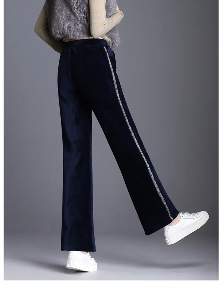 Зимние теплые женские длинные широкие бархатные брюки размера плюс осенние флисовые расклешенные брюки бархатные брюки черные велюровые брюки