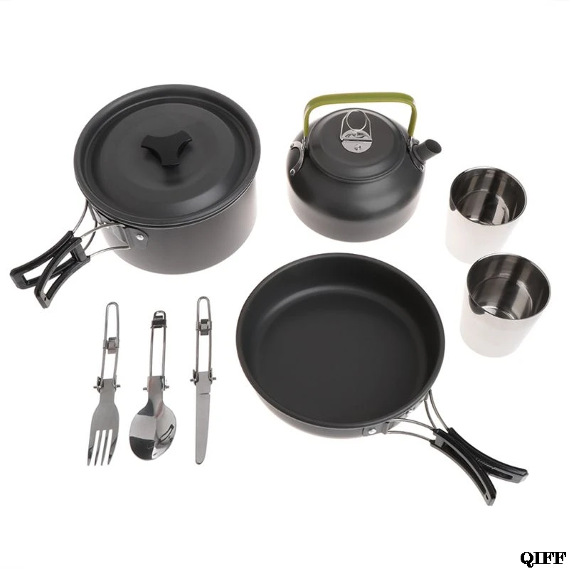 

1 Set Picnic Teapot Outdoor Camping Cookware Kit Kitchen Tools Portable Handle Pot Kitchenware Aluminum Utensils Boiler MAR28