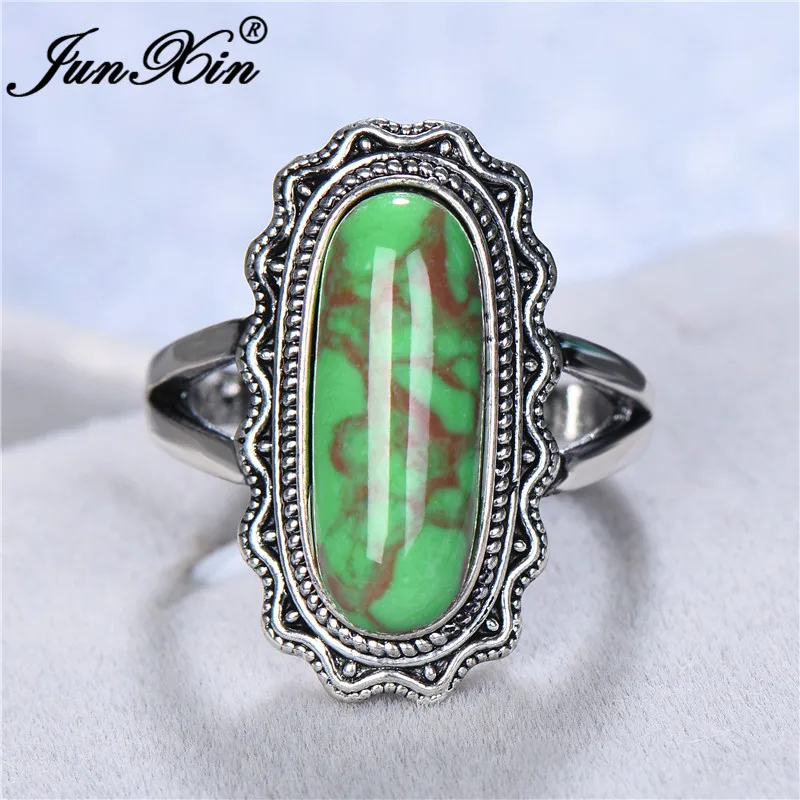 ROXI Boho зеленый камень большой прямоугольник Кольца для мужчин и женщин Античный