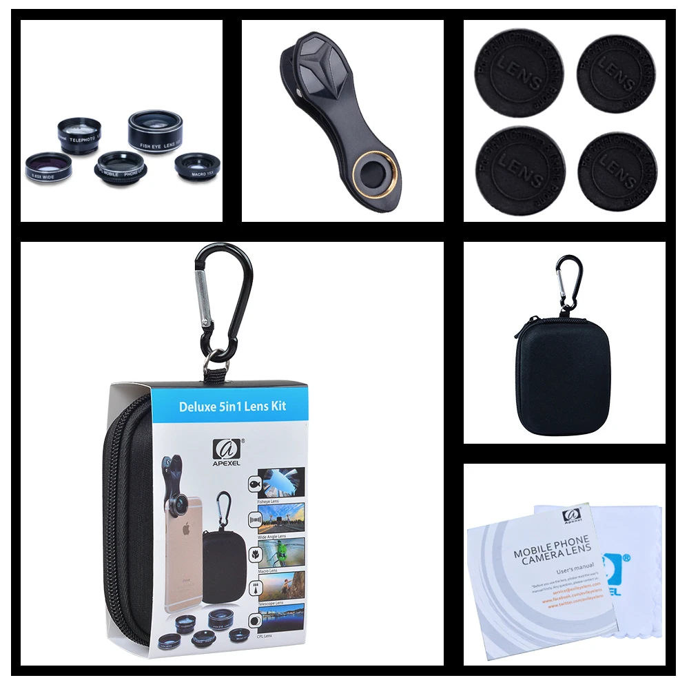 Camera Lens Kit For Iphone 5 6 6s Plus Se Samsung Galaxy S7 S7 Edge S6 Edge And Other Android Smart Phone 5 In 1 Black Electronics Accessories