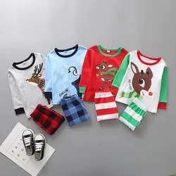 Детская Пижама комплект одежды Обувь для мальчиков и девочек мультфильм пижамы детский комплект с длинными рукавами + брюки 2 из двух